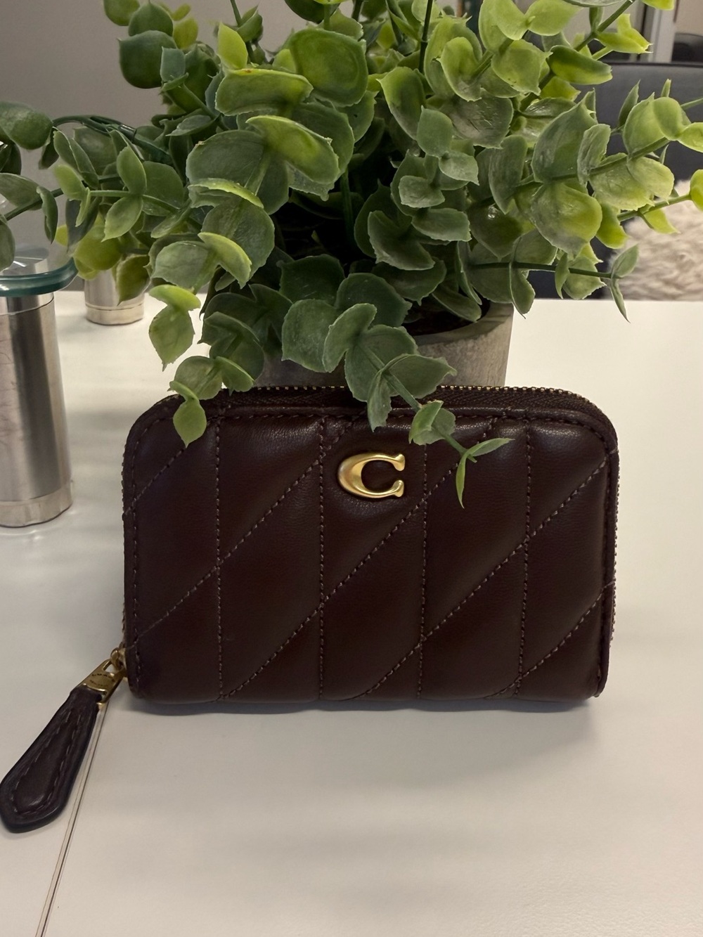 Coach Quilted Zip-Around Wallet/Card Case in Maple with Gold Hardware